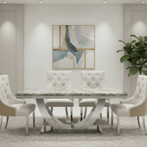 Bentley Mix Brown Marble Dining Table with Roma Chairs