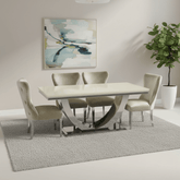 Bentley Cream Marble Dining Table with Mink Shimmer Chairs