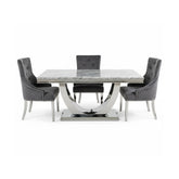 Bentley White or Light Grey Marble Dining Table with Lion Knocker Chairs - Pendle Village Furniture