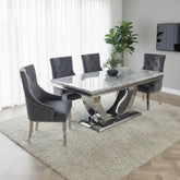 Bentley White or Light Grey Marble Dining Table with Lion Knocker Chairs - Pendle Village Furniture
