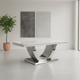 Bentley White Marble Coffee Table with Chrome Base