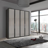 Wiemann Bristol Graphite and Pebble Grey Glass Front 4 Door Wardrobe - Pendle Village Furniture