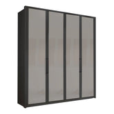 Wiemann Bristol Graphite and Pebble Grey Glass Front 4 Door Wardrobe - Pendle Village Furniture