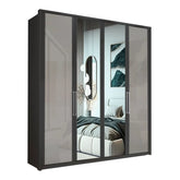 Wiemann Bristol Graphite and Pebble Grey Glass Front 4 Door Wardrobe with Mirror - Pendle Village Furniture