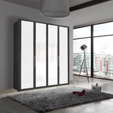 Wiemann Bristol Graphite and White Glass Front 4 Door Wardrobe - Pendle Village Furniture