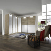 Bristol Oak & White Glass Front Large Corner Wardrobe - Pendle Village Furniture