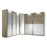 Bristol Oak & White Glass Front Large Corner Wardrobe - Pendle Village Furniture