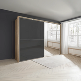 Wiemann Bristol Rustic Oak and Graphite Sliding Door Wardrobe - Pendle Village Furniture