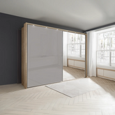 Wiemann Bristol Rustic Oak and Pebble Grey Sliding Door Wardrobe With Mirror - Pendle Village Furniture