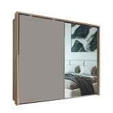 Wiemann Bristol Rustic Oak and Pebble Grey Sliding Door Wardrobe With Mirror - Pendle Village Furniture