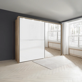 Wiemann Bristol Rustic Oak and White Sliding Door Wardrobe With Mirror - Pendle Village Furniture