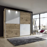 Wiemann Bristol Oak and White Glass Sliding Door Wardrobe - Pendle Village Furniture