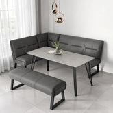 Shop the Bianco 140cm Grey Ceramic Dining Table with Cerutti Grey Faux Leather Corner Bench. Choose a backless bench and matching swivel dining chairs.