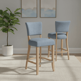 Blue Velvet Bar Chair with Solid Oak Legs