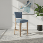 Blue Velvet Bar Chair with Solid Oak Legs