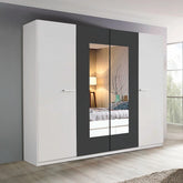Bobi White 4 Door Wardrobe with Metallic Grey Centre & Mirror Panels – W181cm