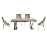 Vittoria 1.8M Cream Marble Dining Table with Mink Dining Chair Set - Pendle Village Furniture