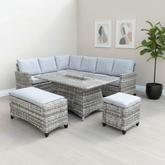 Bristol Casual Dining Rattan Corner Sofa Set with Gas Firepit Table