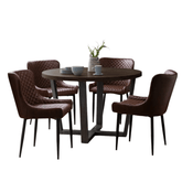 Brooklyn 1.2M Dark Oak Round Dining Table with 4 Luxe Brown Faux Leather Chairs - Pendle Village Furniture