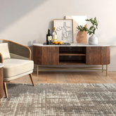 Brown Valencia Marble Mango Wood Large TV Unit - Pendle Village Furniture