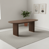 Brown Valencia Marble Mango Wood Oval Dining Table