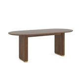 Brown Valencia Marble Mango Wood Oval Dining Table - Pendle Village Furniture