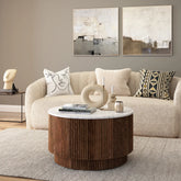 Brown Valencia Marble Mango Wood Coffee Table With Door - Pendle Village Furniture