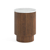 Brown Valencia Marble Mango Wood Side Table With Door - Pendle Village Furniture