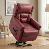 Buckingham dual motor lift & tilt recliner in premium full burgundy leather with independent reclining, lumbar support and superior everyday comfort.