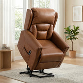 Buckingham dual motor lift & tilt recliner in premium full camel leather with independent reclining, lumbar support and superior everyday comfort.