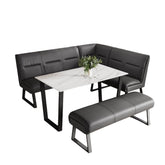 Cerutti White Ceramic Dining Table with Right Hand Facing Corner Bench and Low Backless Bench Set - Pendle Village Furniture