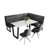 Cerutti White Ceramic Dining Table with Right Hand Facing Corner Bench and Grey Dining Chairs Set - Pendle Village Furniture