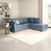 Cromwell Blue Linen Fabric RHF Corner Sofa - Pendle Village Furniture