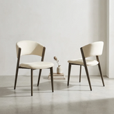 Camilla walnut and cream dining chairs available in sets of 4, 6 or 8. Elegant upholstered chairs with timeless contemporary styling.