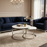 Capri Polar White Sintered Stone Nest of 2 Round Coffee Tables – Chrome Base - Pendle Village Furniture