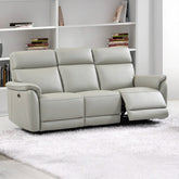 Carlton 3 Seater Electric Recliner Sofa – Light Grey Premium Leather - Pendle Village Furniture