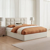 Camila Luxury Storage Bed shown in Natural fabric, also available in Silver or Navy. Choose Double, Kingsize or Superking.