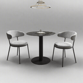 Cartier 80cm Round Gloss Grey Ceramic Dining Table with 2 Ria Dining Chairs - Pendle Village Furniture