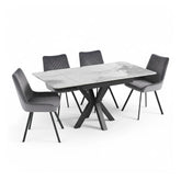 Casper 90cm White Sintered Stone Dining Table with 2 Grey Velvet Chairs - Pendle Village Furniture