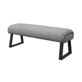 alt="Grey fabric backless dining bench with padded seat and grey powder coated legs"