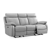 Chatburn Light Grey Leather Electric Recliner Sofa - Pendle Village Furniture