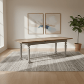 Shop the Chateau Rustic 200-250cm extension dining table with a rustic pine top, grey painted double pedestal base and timeless farmhouse styling.