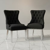 Winsor Round Black Marble Dining Table with 4 Winsor Velvet Knockerback Chairs - Pendle Village Furniture