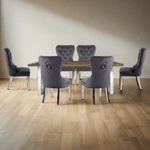 Noir Railway Sleeper Dining Table with Noir Quilted Chairs - 180cm - Pendle Village Furniture