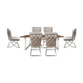 Noir Railway Sleeper Dining Table With 6 Hugo Chairs - 220cm - Pendle Village Furniture