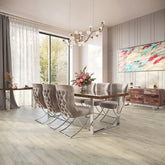 Noir Railway Sleeper Dining Table with 6 Hugo Chairs - 180cm - Pendle Village Furniture