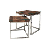 Noir Railway Sleeper Wood Nest of 2 Tables - Pendle Village Furniture