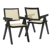 Cody Black Wood and Neutral Rattan Dining Armchair – Set of 2 - Pendle Village Furniture