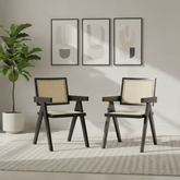 Cody Black Wood and Neutral Rattan Dining Armchair – Set of 2