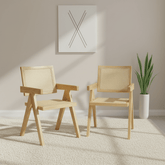 Cody Natural Wood and Neutral Rattan Dining Armchair – Set of 2